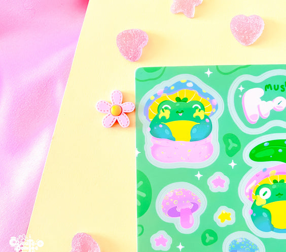 Mushroom Frogs Sticker Sheet | Kawaii Frog Stickers | Die-Cut Vinyl Decal