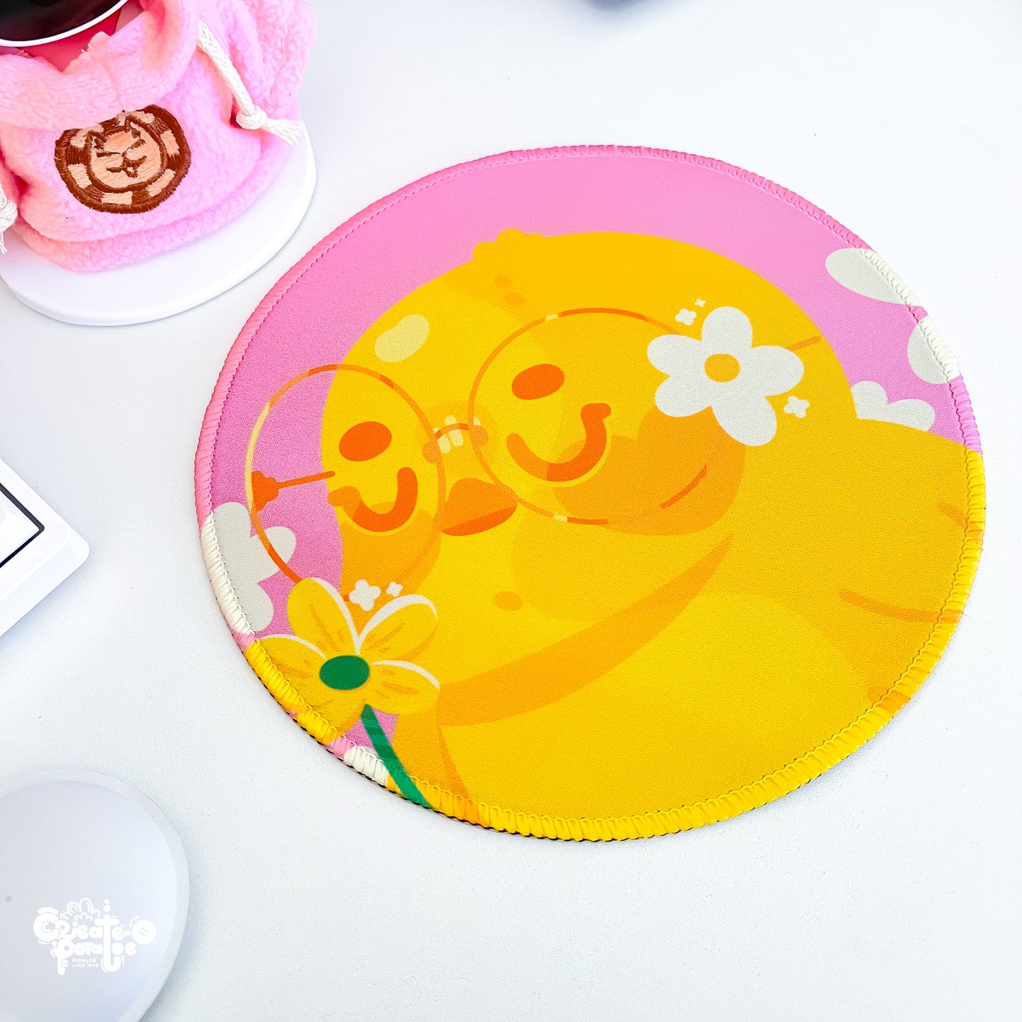 Sweet Flower Happy Ducks Mousepad | Kawaii Desktop, Office & Home Decor
