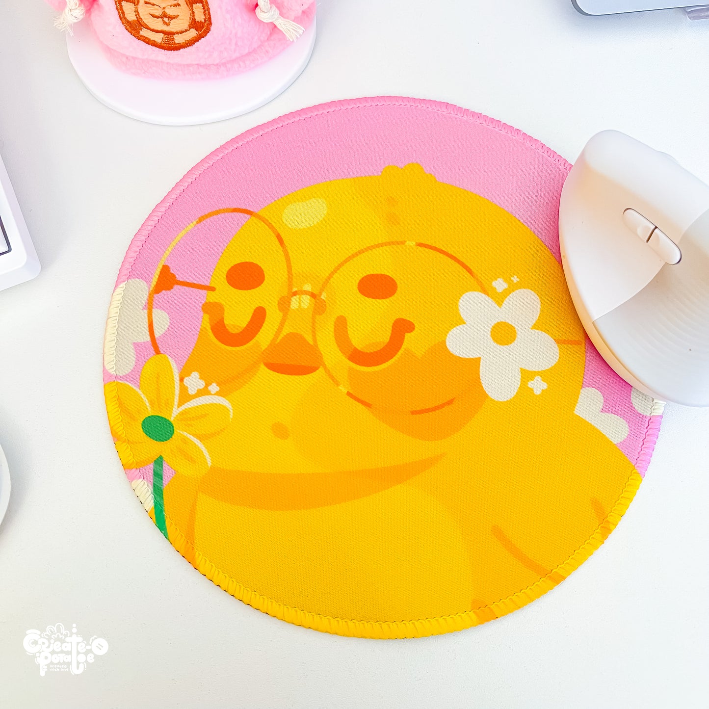 Sweet Flower Happy Ducks Mousepad | Kawaii Desktop, Office & Home Decor