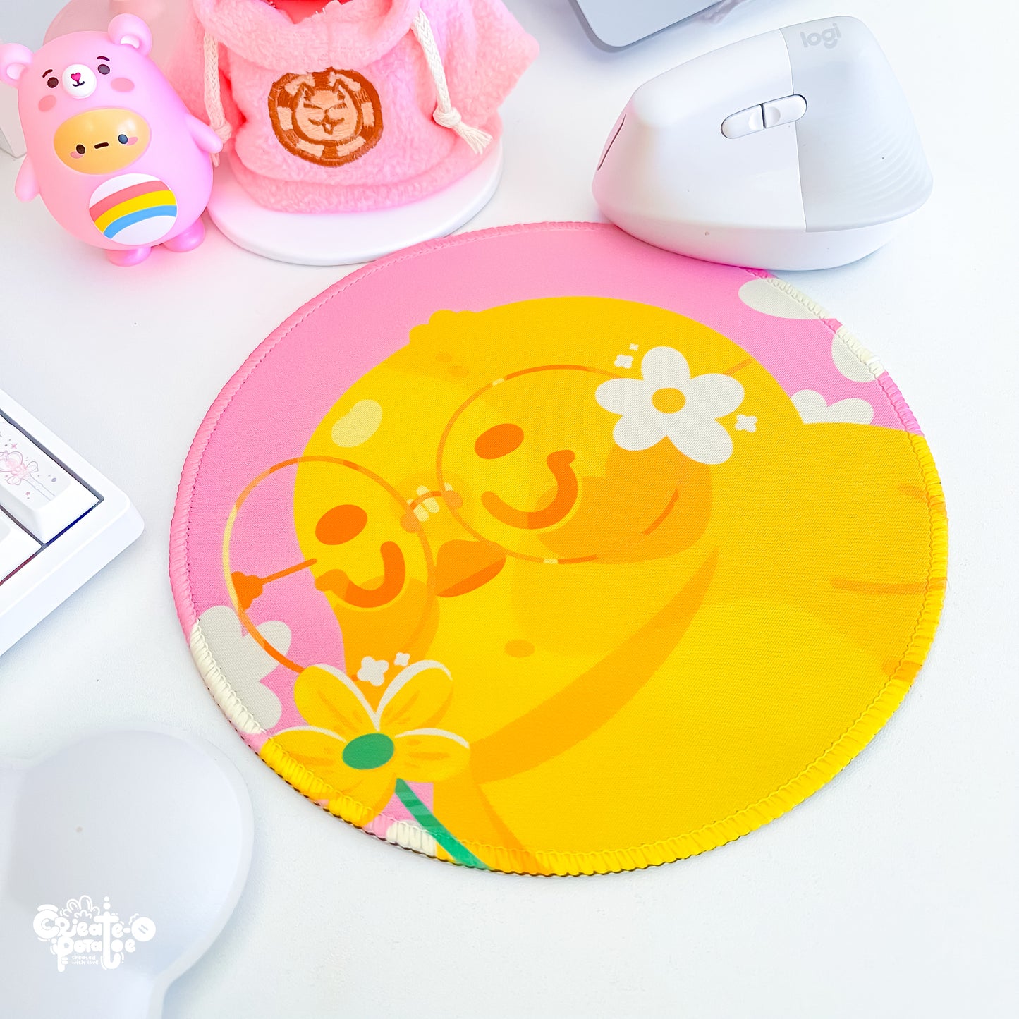 Sweet Flower Happy Ducks Mousepad | Kawaii Desktop, Office & Home Decor