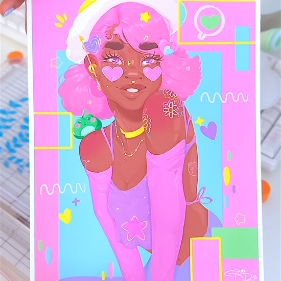 (seconds sale) Bubbi Art Print | Kawaii Black Girl Portrait Illustration | Home Decor