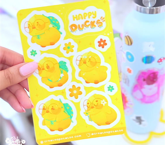 Happy Ducks Sticker Sheet | Kawaii Ducks Die-Cut Vinyl Decal