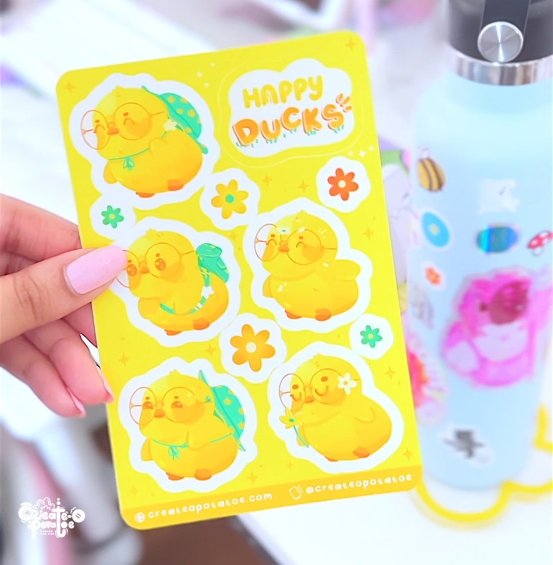 Happy Ducks Sticker Sheet | Kawaii Ducks Die-Cut Vinyl Decal