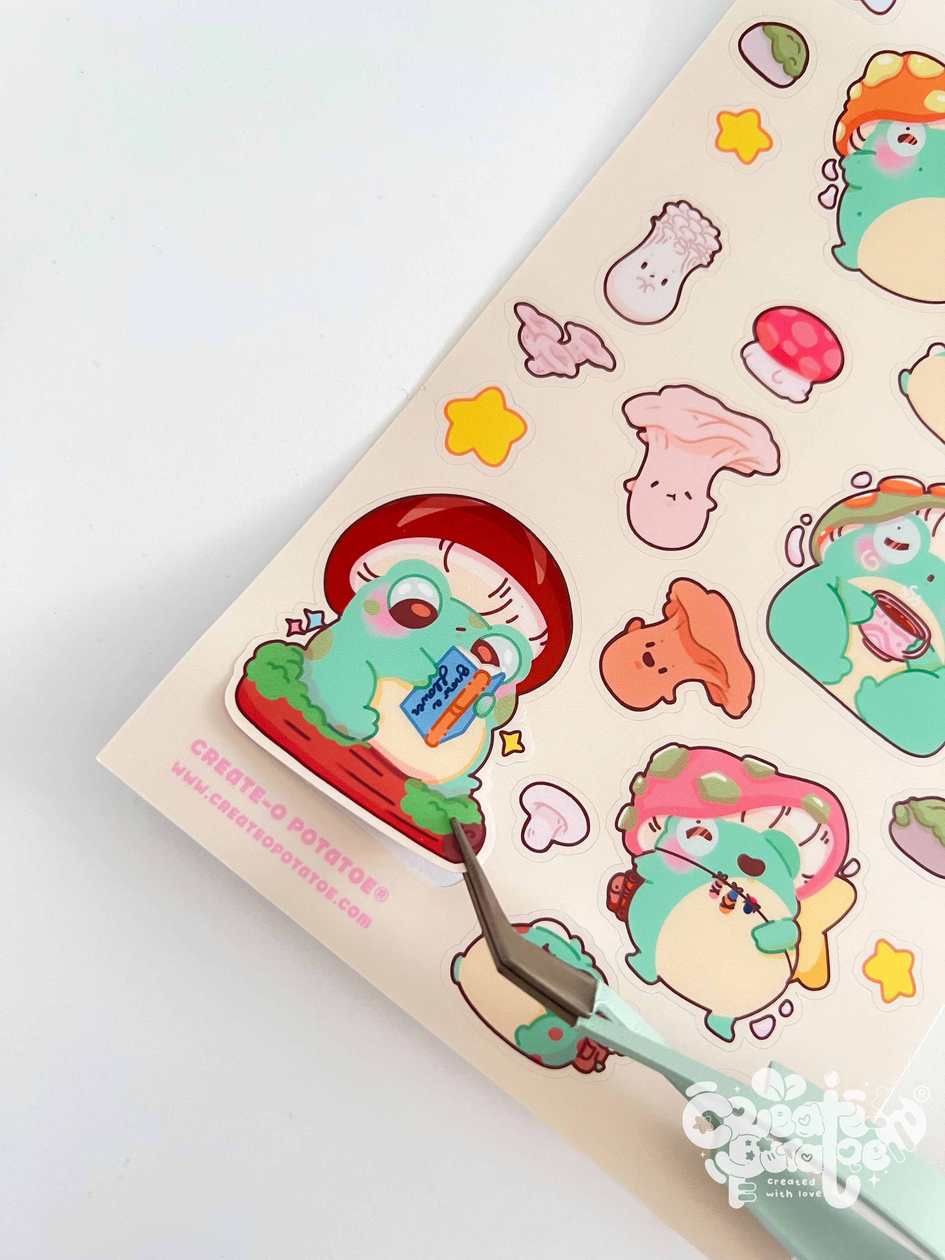 Mushroom Frog Adventures | 23 Stickers Kawaii Sticker Sheet Vinyl Decals