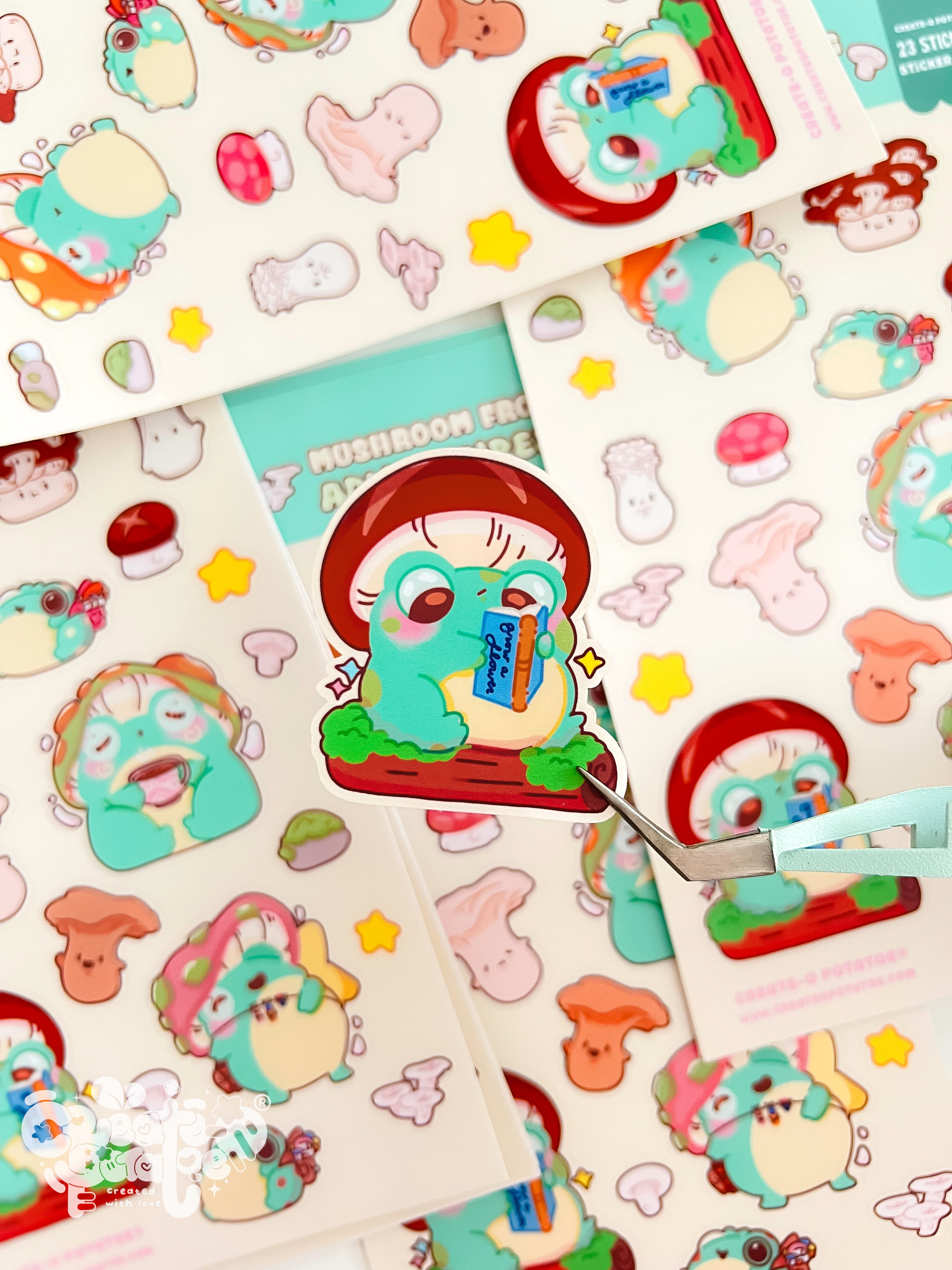 Mushroom Frog Adventures | 23 Stickers Kawaii Sticker Sheet Vinyl Decals