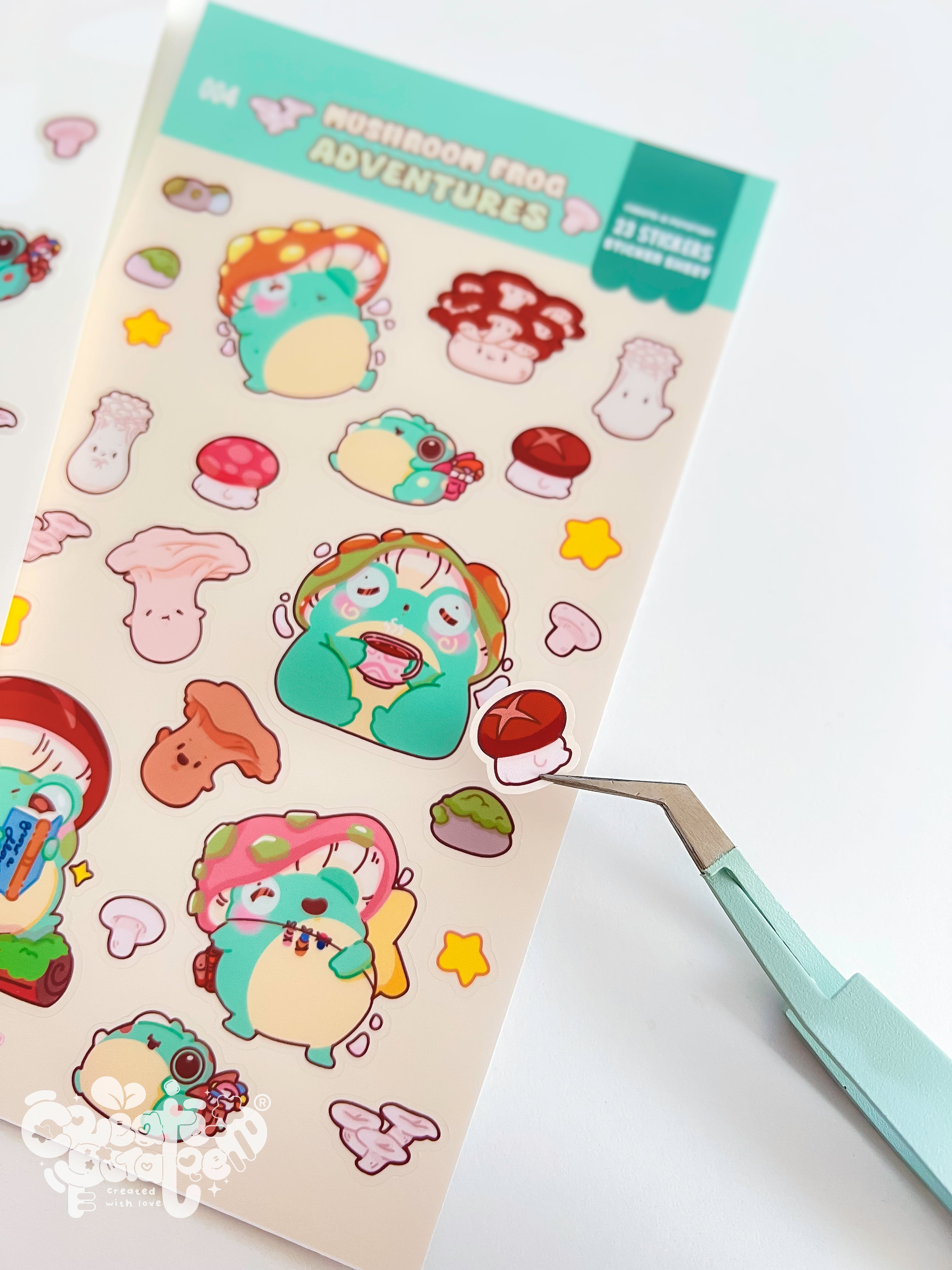 Mushroom Frog Adventures | 23 Stickers Kawaii Sticker Sheet Vinyl Decals