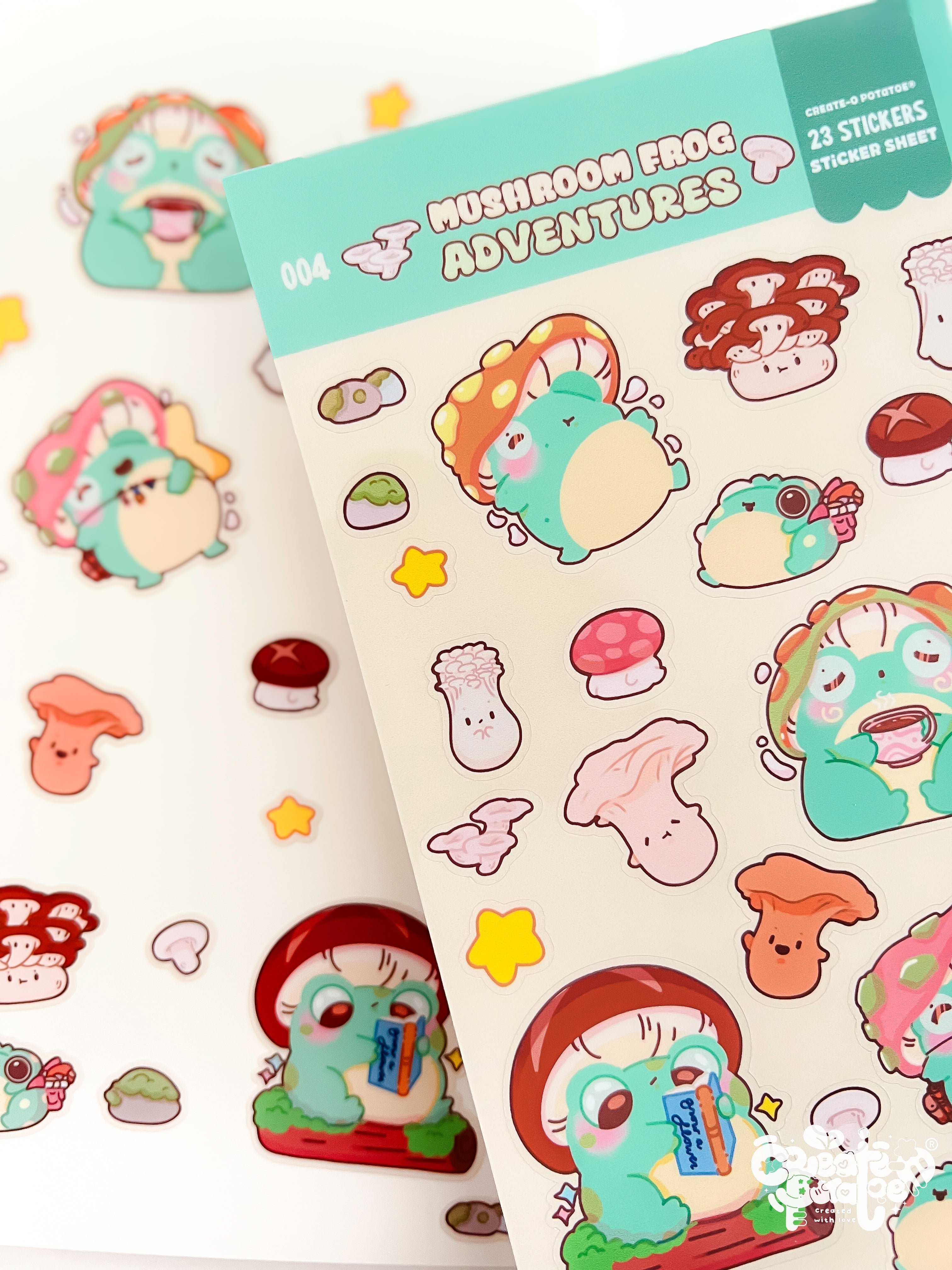 Mushroom Frog Adventures | 23 Stickers Kawaii Sticker Sheet Vinyl Decals