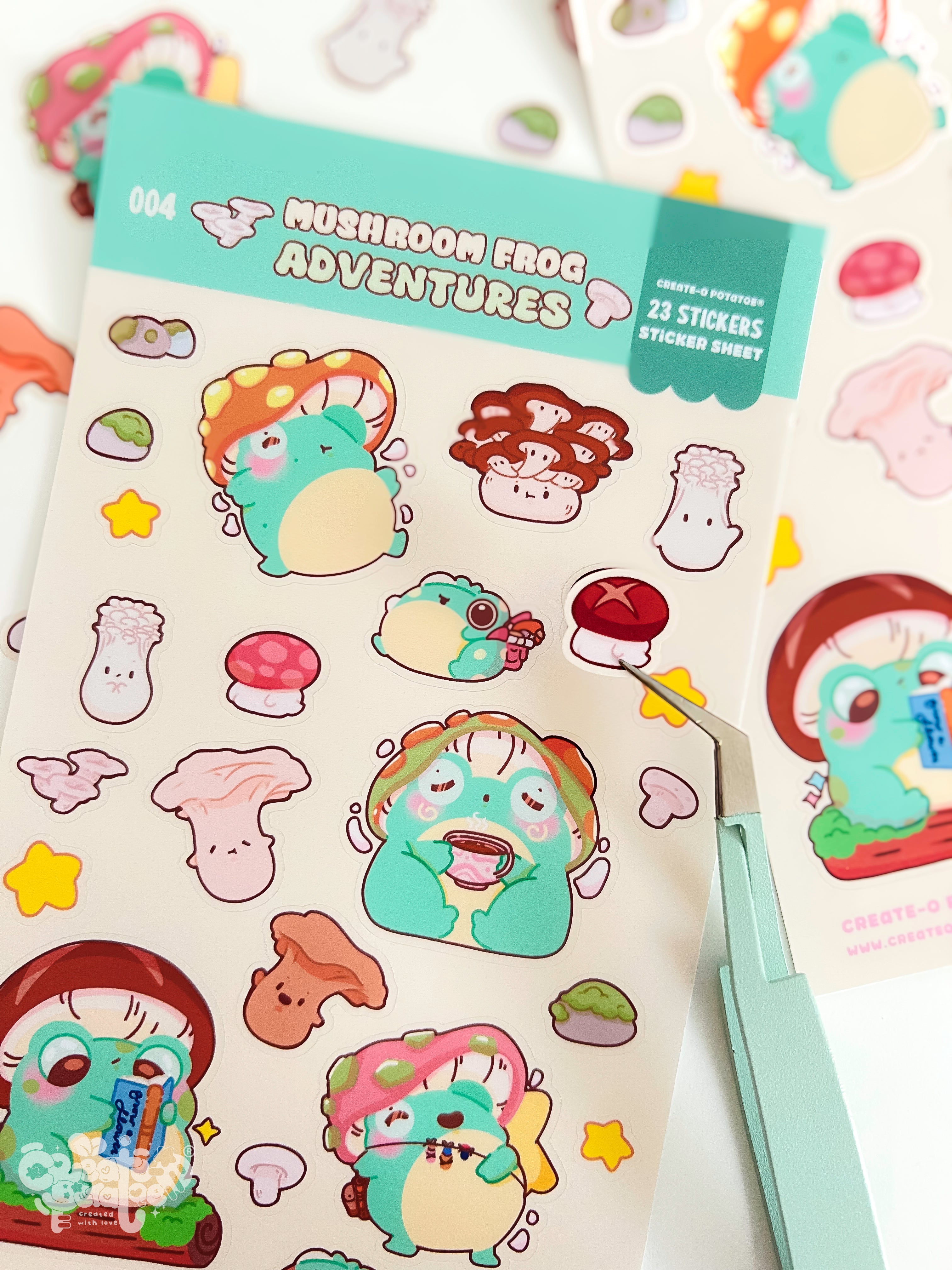 Mushroom Frog Adventures | 23 Stickers Kawaii Stickersheet Vinyl Decals