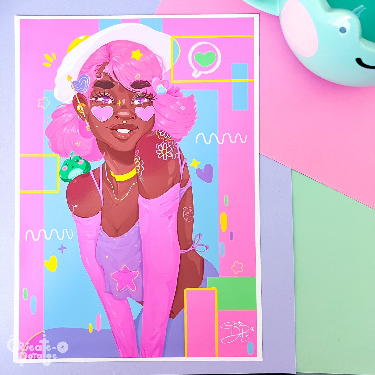 (seconds sale) Bubbi Art Print | Kawaii Black Girl Portrait Illustration | Home Decor
