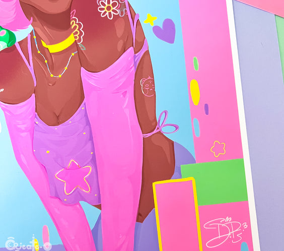 (seconds sale) Bubbi Art Print | Kawaii Black Girl Portrait Illustration | Home Decor