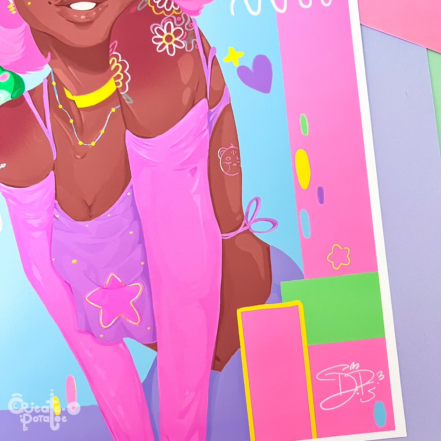 (seconds sale) Bubbi Art Print | Kawaii Black Girl Portrait Illustration | Home Decor