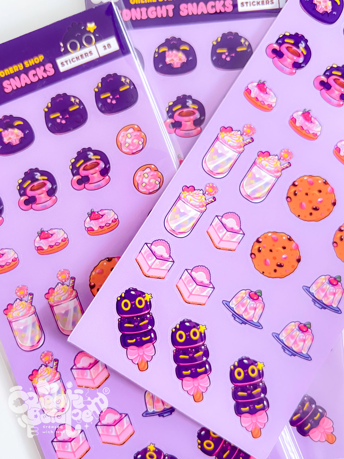 Midnight Snacks | Tired Poof™ Stationery Sticker Sheets