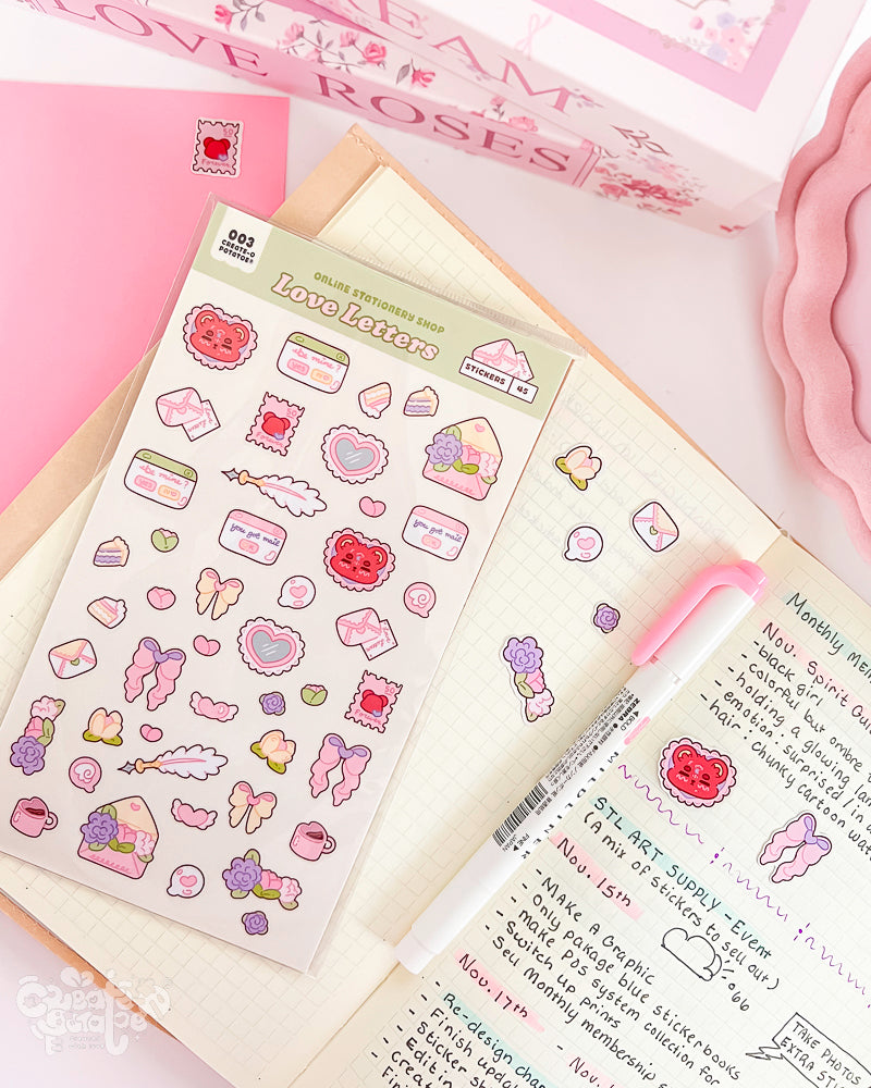 Love Letters | Ft. Sarcastic Bear™ Kawaii Stationery Sticker Sheets