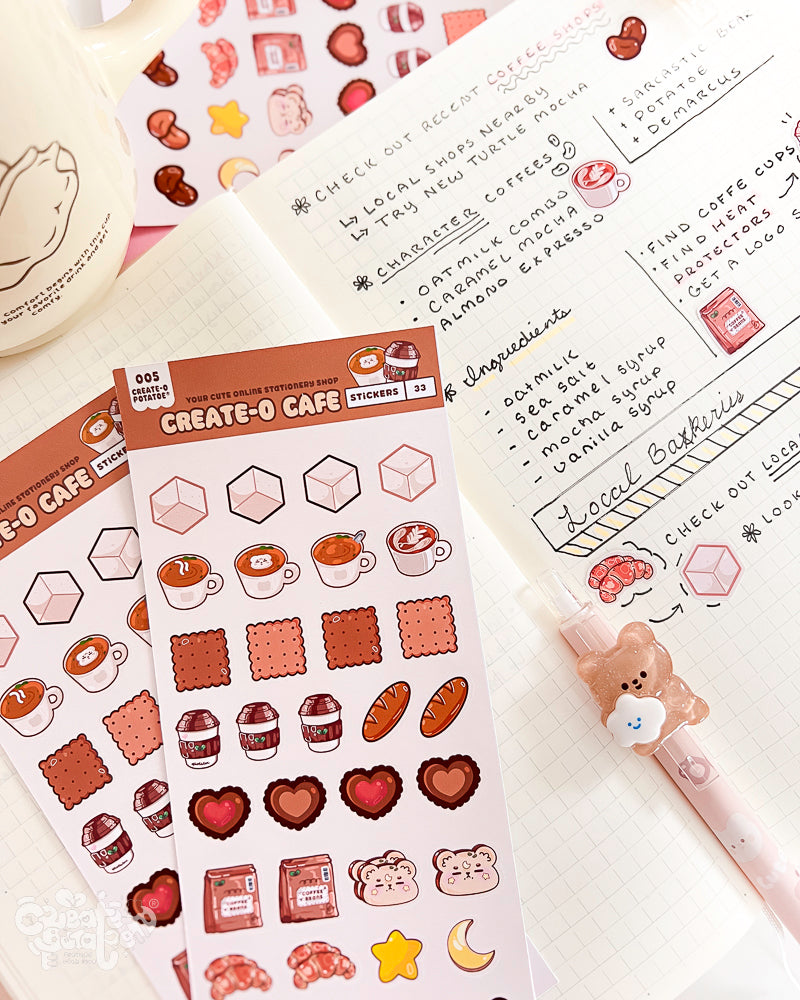 Create-O Cafe | Cafe Themed Stationery Sticker Sheets