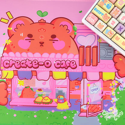 Create-O Cafe Deskmat | Kawaii Gaming Desk Pad | Cafe Theme