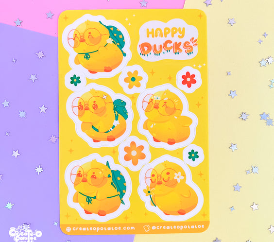 Happy Ducks Sticker Sheet | Kawaii Ducks Die-Cut Vinyl Decal