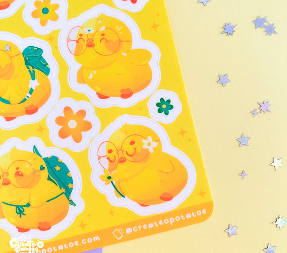 Happy Ducks Sticker Sheet | Kawaii Ducks Die-Cut Vinyl Decal