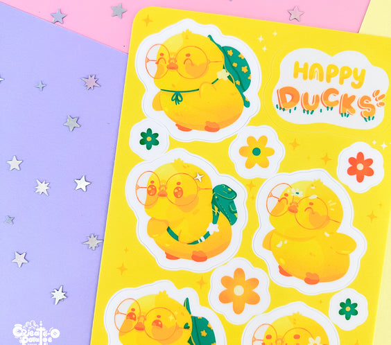 Happy Ducks Sticker Sheet | Kawaii Ducks Die-Cut Vinyl Decal