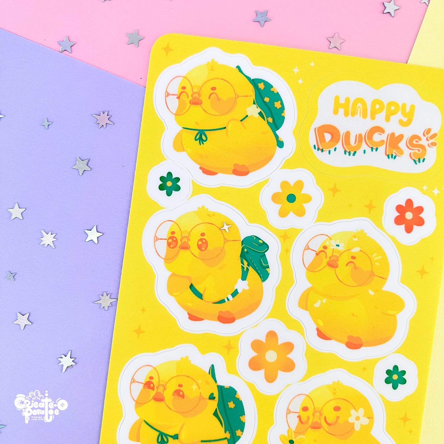 Happy Ducks Sticker Sheet | Kawaii Ducks Die-Cut Vinyl Decal