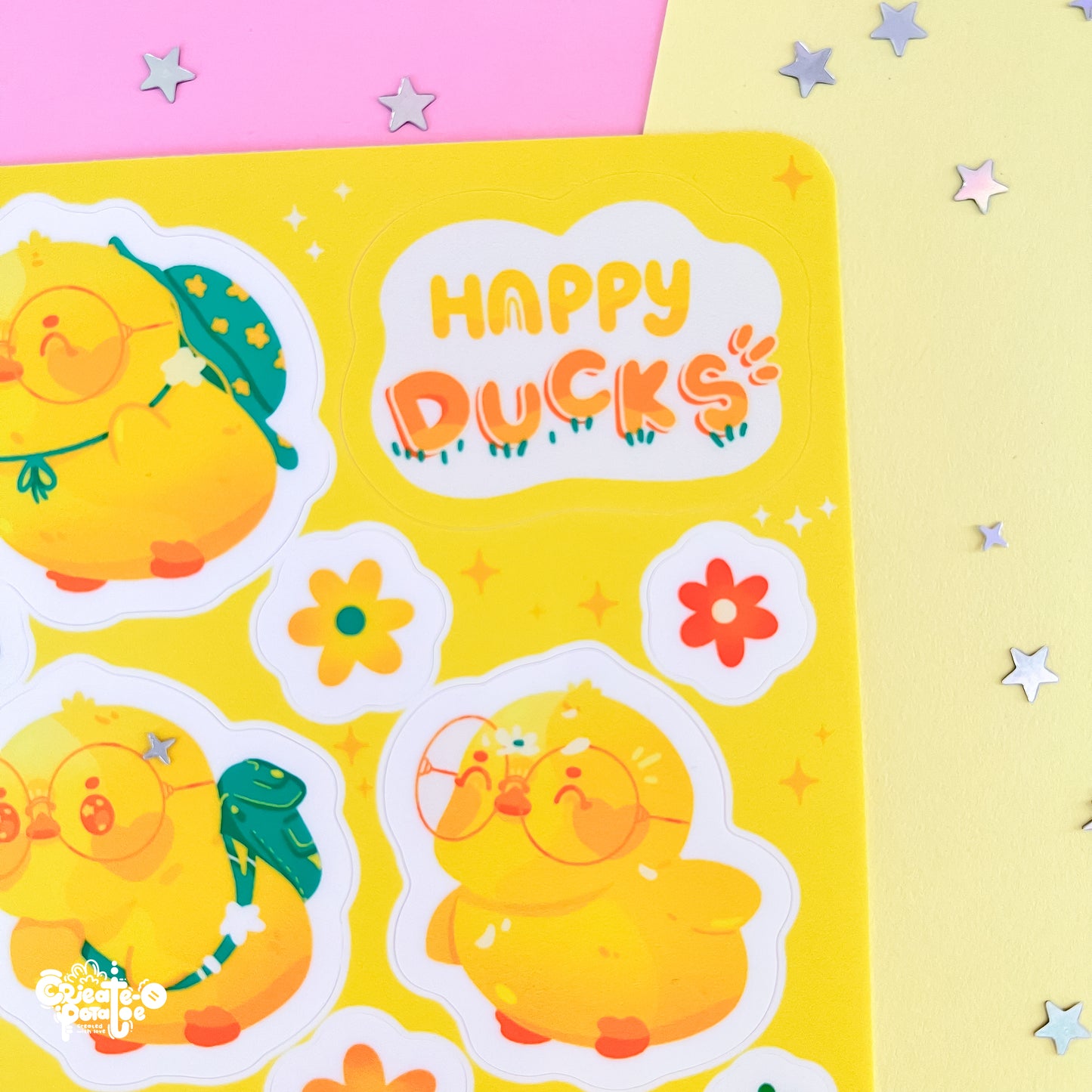 Happy Ducks Sticker Sheet | Kawaii Ducks Die-Cut Vinyl Decal