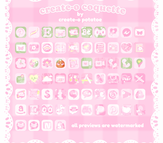 Create-O Coquette | iOS, iPadOS, & android theme | Digital Downloadable