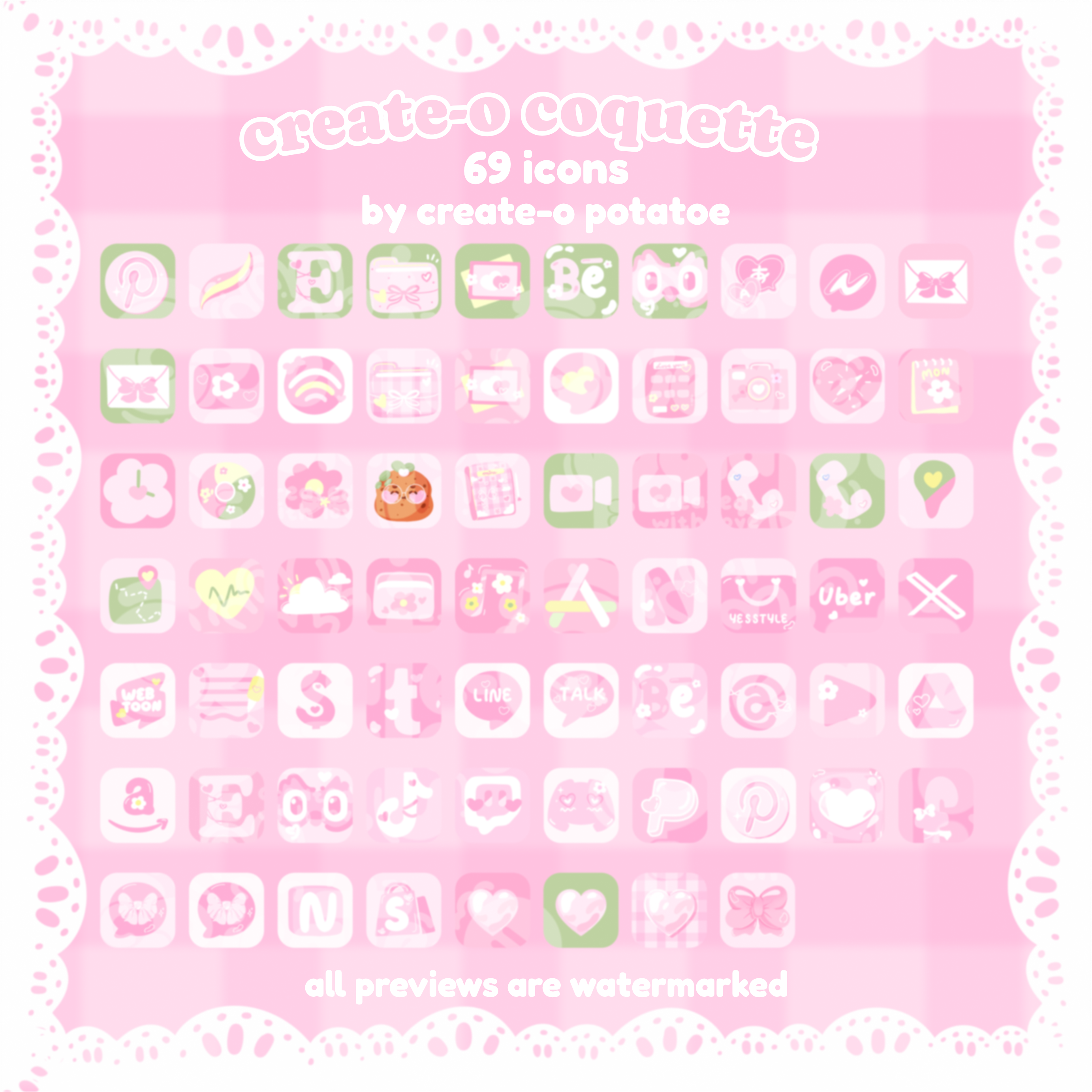 Create-O Coquette | Icons Only| iOS, iPadOS, & android theme | Digital Downloadable