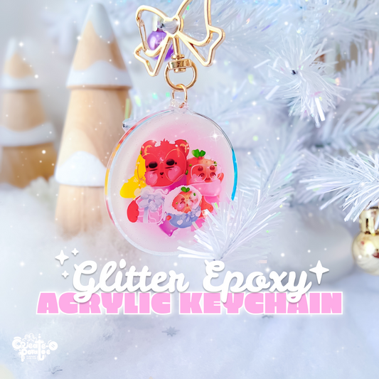 Happy Holidays Glitter Epoxy Acrylic Keychain | Kawaii Winter Office & Home Decor