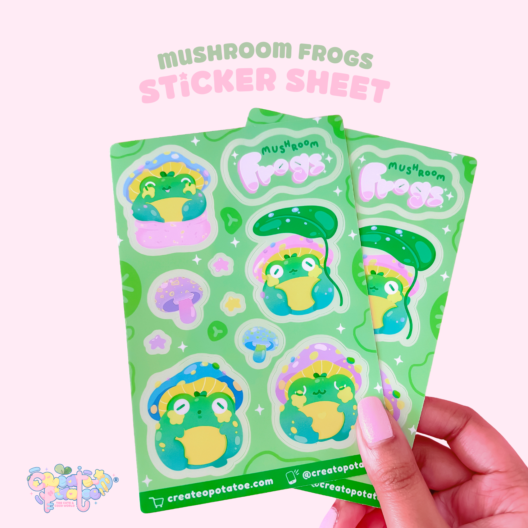 Mushroom Frogs Sticker Sheet | Kawaii Frog Stickers | Die-Cut Vinyl Decal