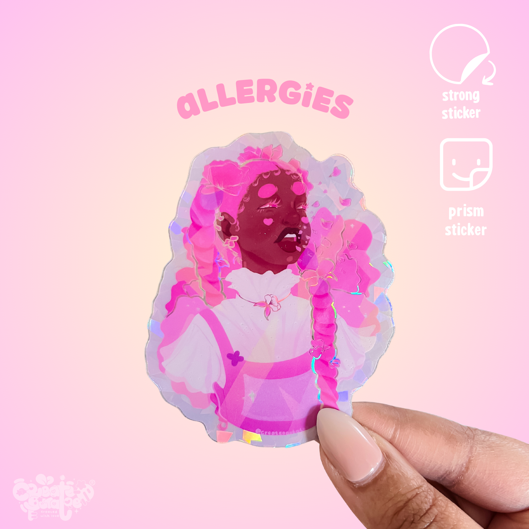Allergies | Prism Sticker | Kawaii Black Girl Die-Cut Vinyl Sticker