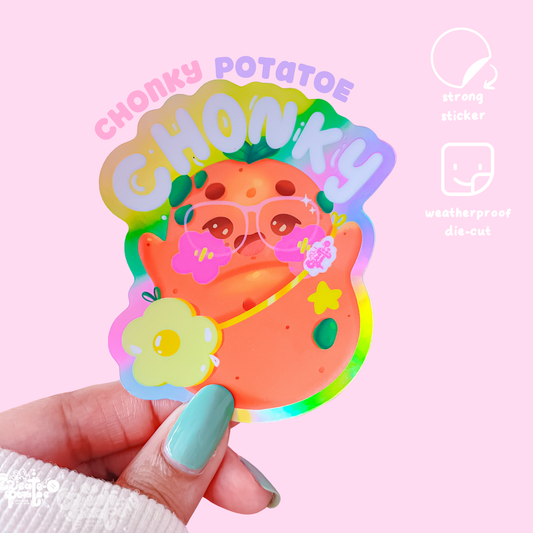 CHONKY Productive Potatoe Holographic Sticker | Kawaii Die-Cut Vinyl Decal