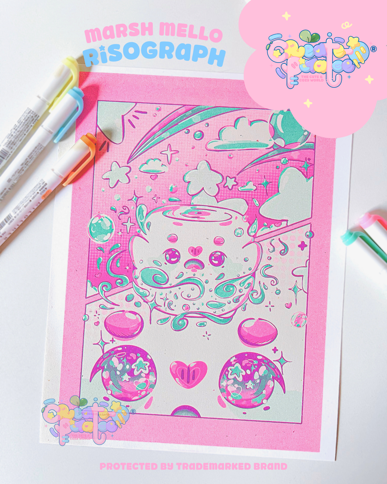 Marsh Mello's Transformation| Risograph Print | Office Decor & Home Decor