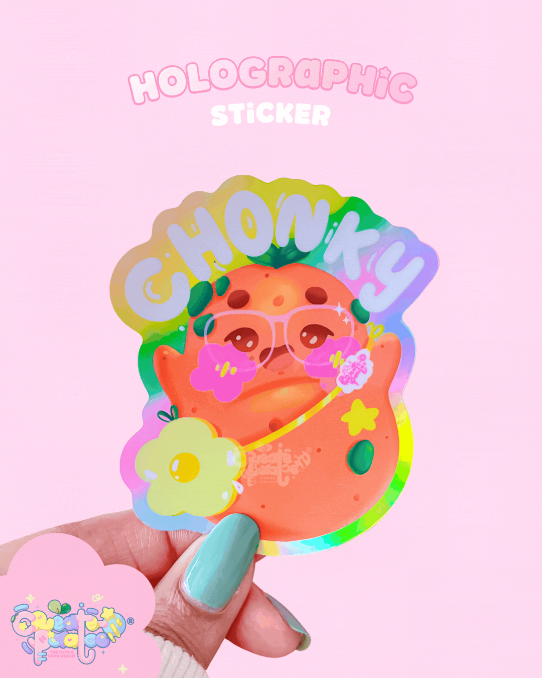 CHONKY Productive Potatoe Holographic Sticker | Kawaii Die-Cut Vinyl Decal