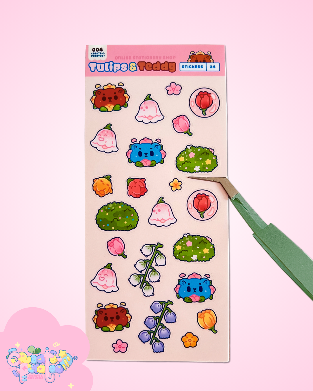 Tulips & Teddy | 24 Stationery Sticker Sheets