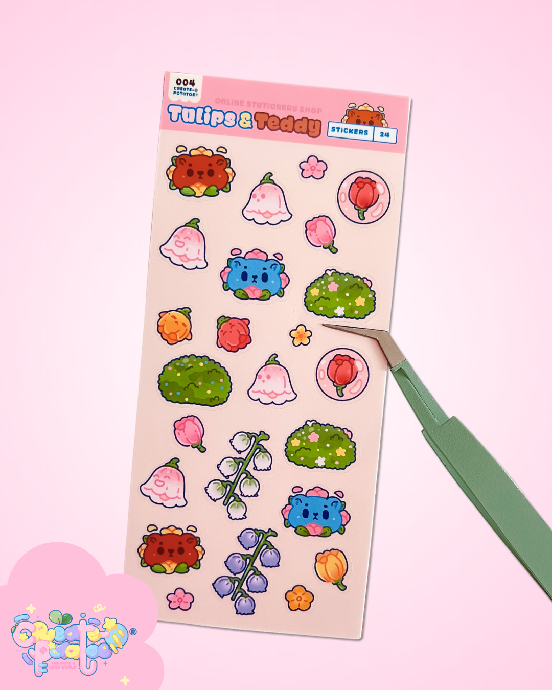 Tulips & Teddy | 24 Stationery Sticker Sheets