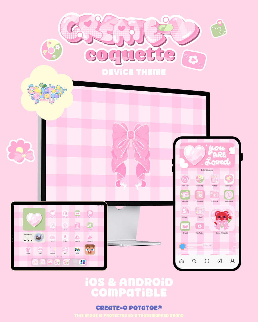 Create-O Coquette | iOS, iPadOS, & android theme | Digital Downloadable