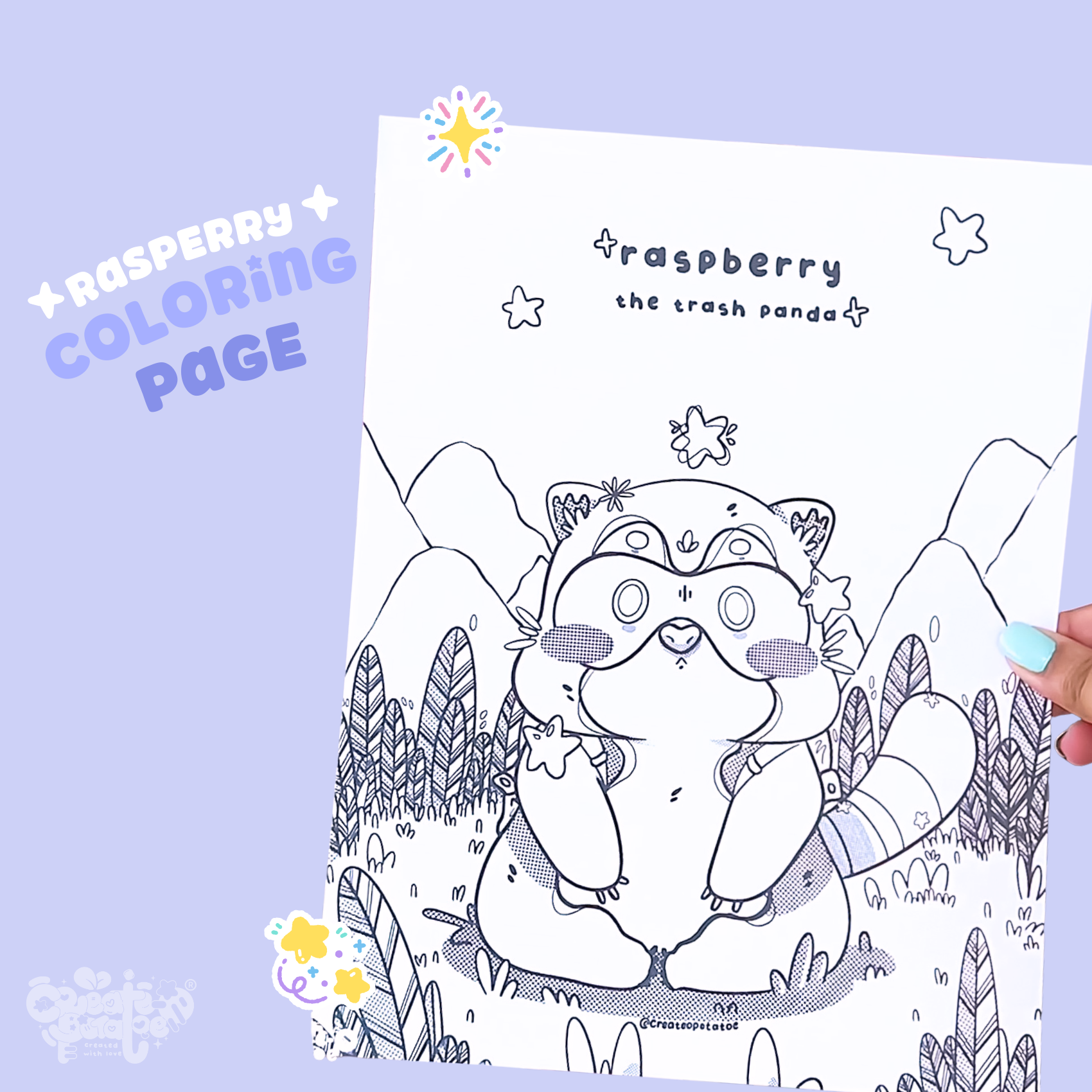 Raspberry the Trash Panda Coloring Pages | digital download & printable