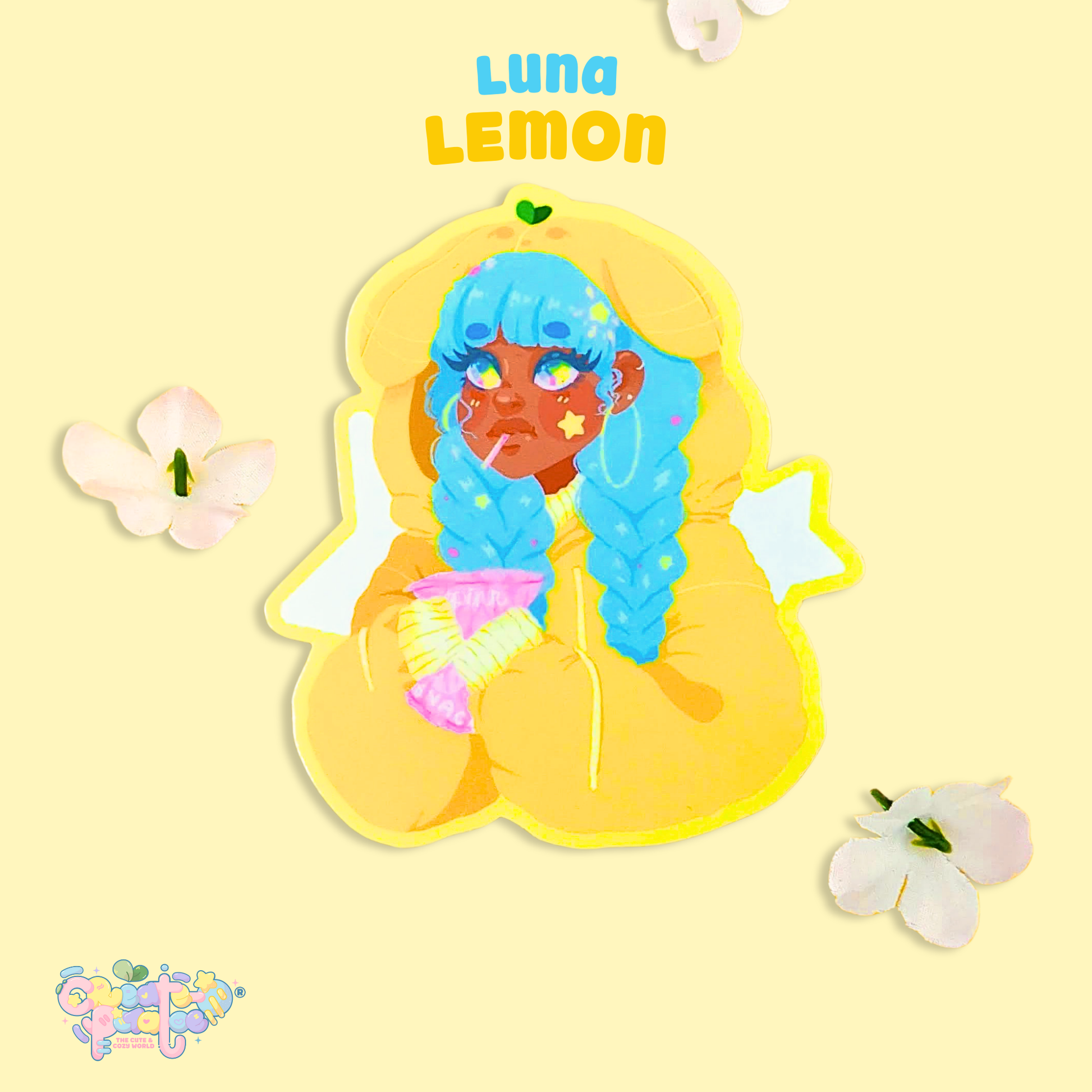 LUNA LEMON | Matte Sticker | Kawaii Black Girl Die-Cut Vinyl Decal