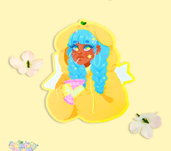 LUNA LEMON | Matte Sticker | Kawaii Black Girl Die-Cut Vinyl Decal