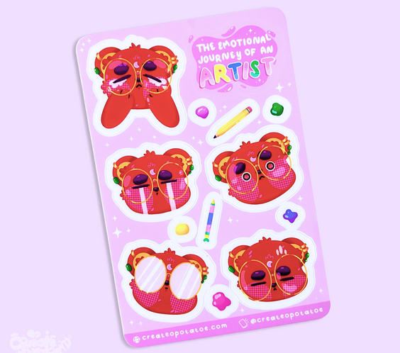 The Emotional Journey of An Artist | Matte Vinyl Kawaii Decal Sticker Sheet