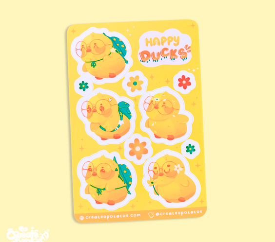 Happy Ducks Sticker Sheet | Kawaii Ducks Die-Cut Vinyl Decal