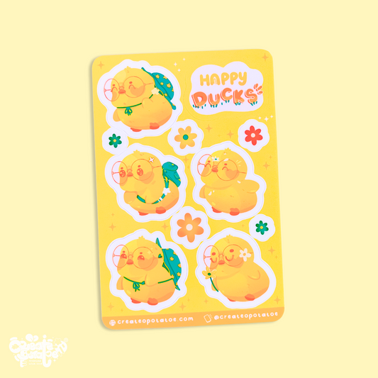 Happy Ducks Sticker Sheet | Kawaii Ducks Die-Cut Vinyl Decal