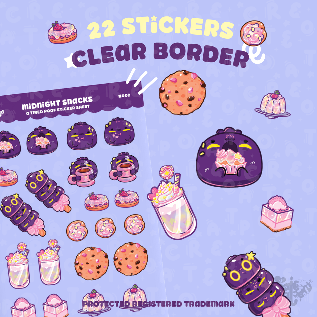 Midnight Snacks | Clear Sticker Sheet | Die-Cut Vinyl Decal by Create-O Potatoe®