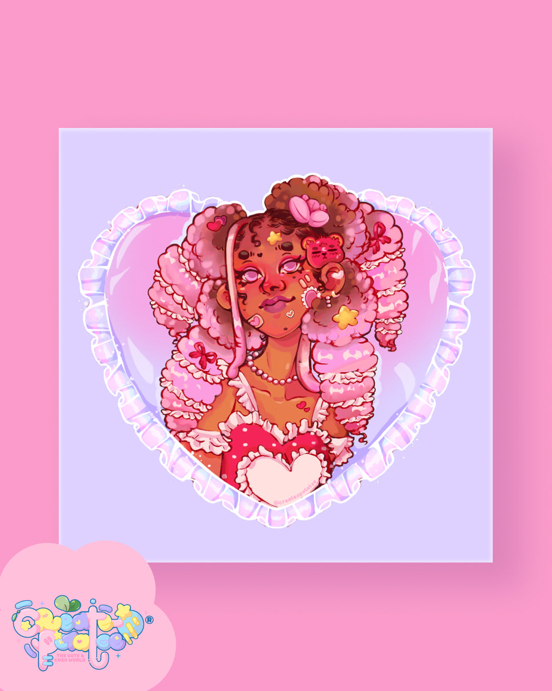 Love Day | Black Girl Valentine Satin Art Print | Office & Home Decor