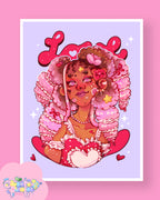 Love Day | Black Girl Valentine Satin Art Print | Office & Home Decor