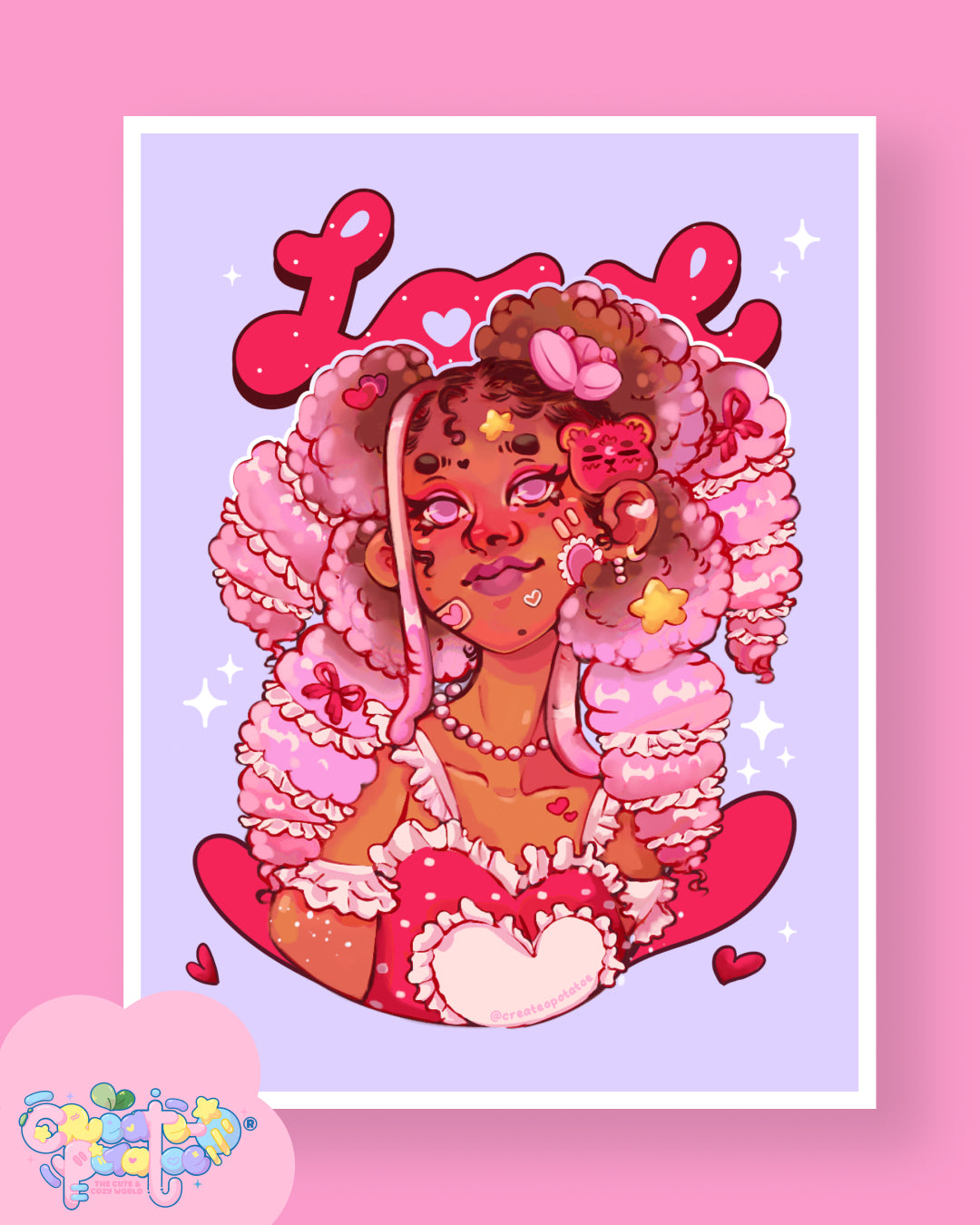 Love Day | Black Girl Valentine Satin Art Print | Office & Home Decor