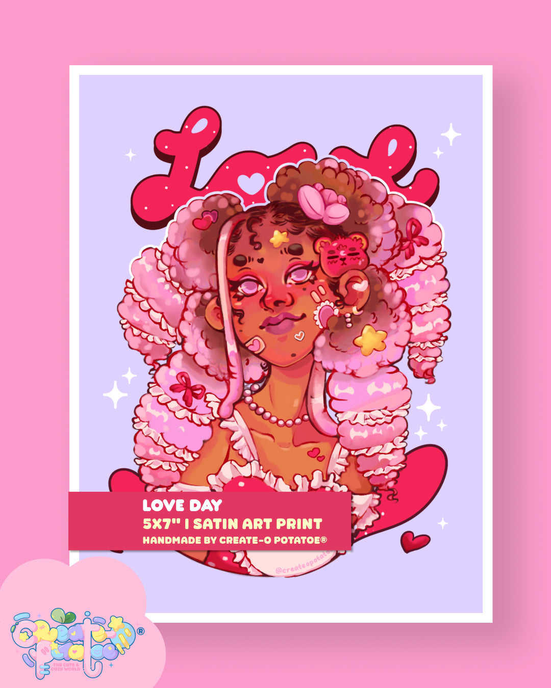 Love Day | Black Girl Valentine Satin Art Print | Office & Home Decor