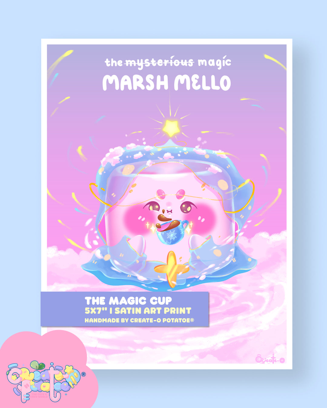 The Mysterious Magic Marsh Mello & The Cup | Winter Satin Art Print