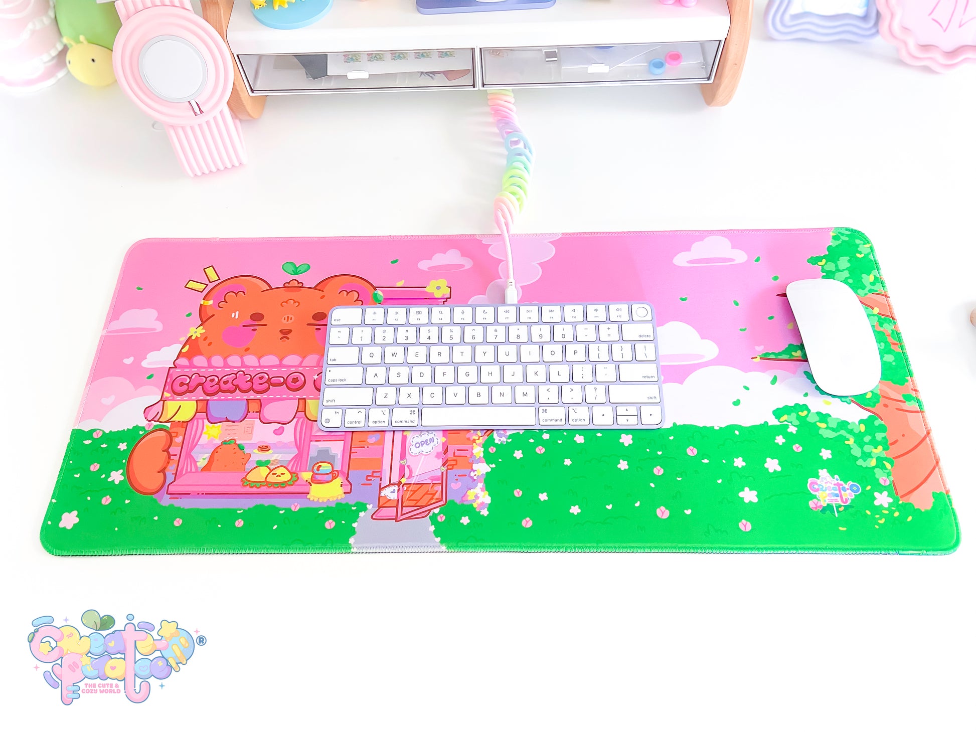 Create-O Cafe Deskmat | Kawaii Gaming Desk Pad | Cafe Theme