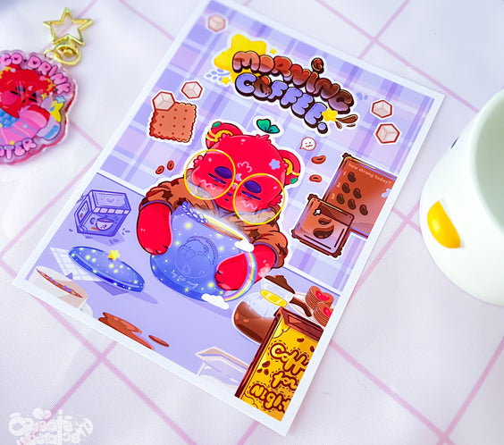 Morning Coffee Art Print | Kawaii Office & Home Decor