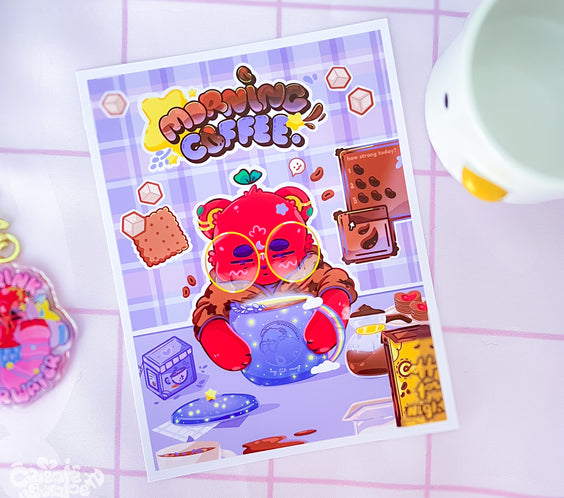 Morning Coffee Art Print | Kawaii Office & Home Decor
